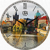 Часы настенные с бесшумным ходом круглые Прага Карлов мост Vintage