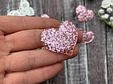 Кабошон "Серце глітер" 3.5 х  рожеве 3 см, 20 шт/уп. оптом, фото 3
