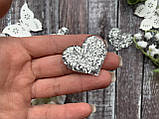 Кабошон "Серце глітер" 3.5 х  срібло 3 см, 20 шт/уп. оптом, фото 2