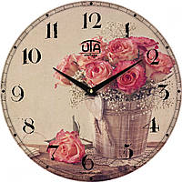 Часы настенные с бесшумным ходом круглые Корзинка роз Vintage