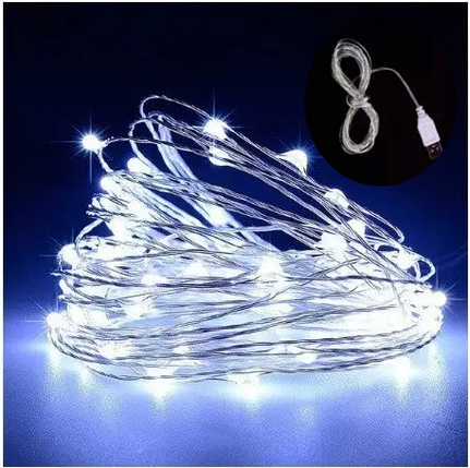 Світлодіодна LED Гірлянда USB 5м | Біле світло, фото 1