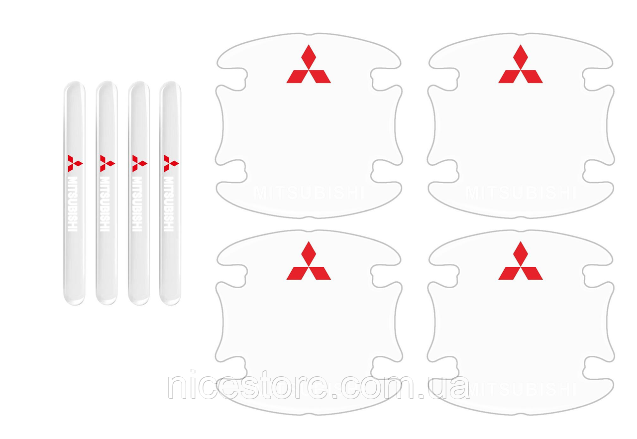 Захисна плівка під дверні ручки та ручки авто з логотипом Mitsubishi комплект 8шт, фото 1