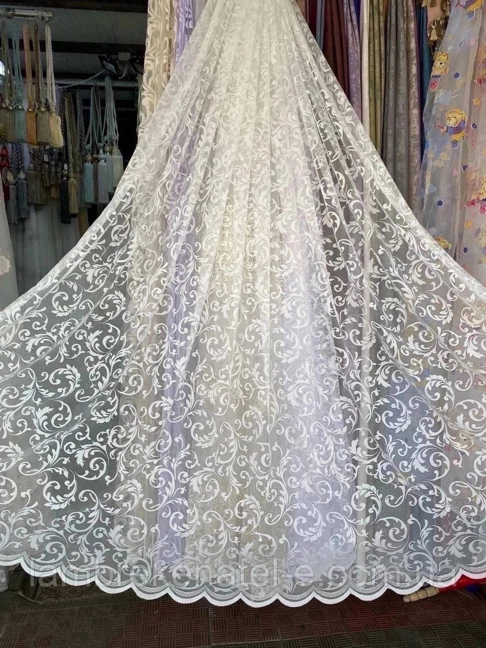Тюль у зал, жакард із вензельними завитками, фото 1