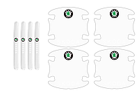 Комплект защитной силиконовой пленки под дверные ручки и ручки авто с логотипом Skoda комплект 8шт