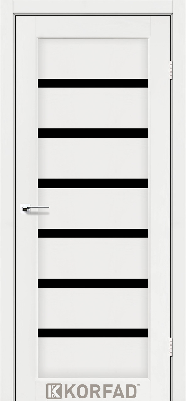 Двері міжкімнатні Корфад/ Korfad PD-01 Ясен білий з чорним склом, фото 1