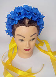Вінок на голову блакитні квіти з жовтими стрічками