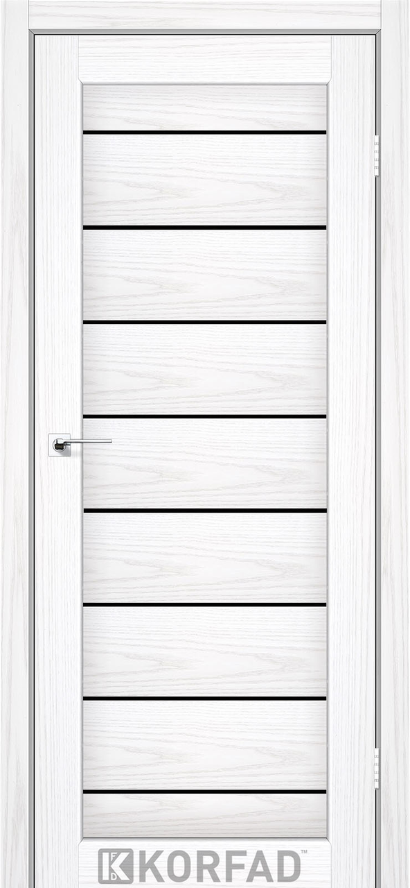 Двері міжкімнатні Корфад/ Korfad PND-01 Біла модрина (чорне скло), фото 1