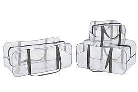 Набір з трьох прозорих сумок у пологовий будинок з посиленим кантом XL + XXL + Косметичка BST Сірий