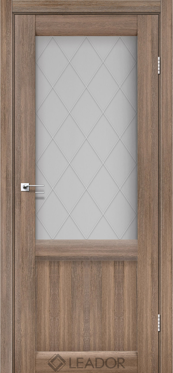 Двері міжкімнатні Леадор/ Leador LAURA LR-01 - Сіре дерево (зі склом сатин з малюнком), фото 1