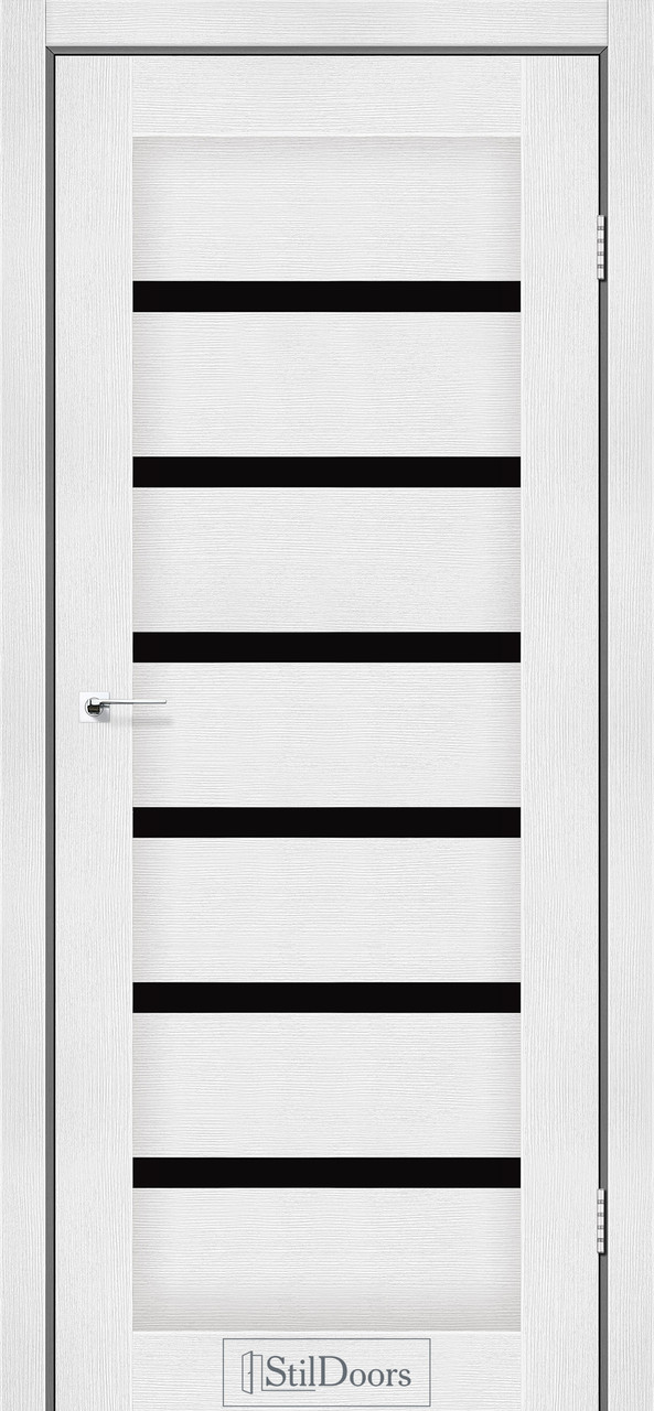 Двері міжкімнатні Стільдорс/ StilDoors Florida - Біле дерево (з чорним склом), фото 1