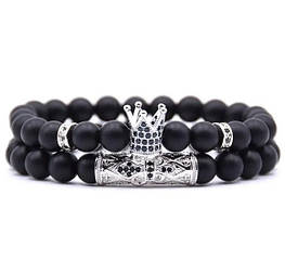 Браслет ручної роботи зі вставками та короною (натуральний камінь 8 мм)