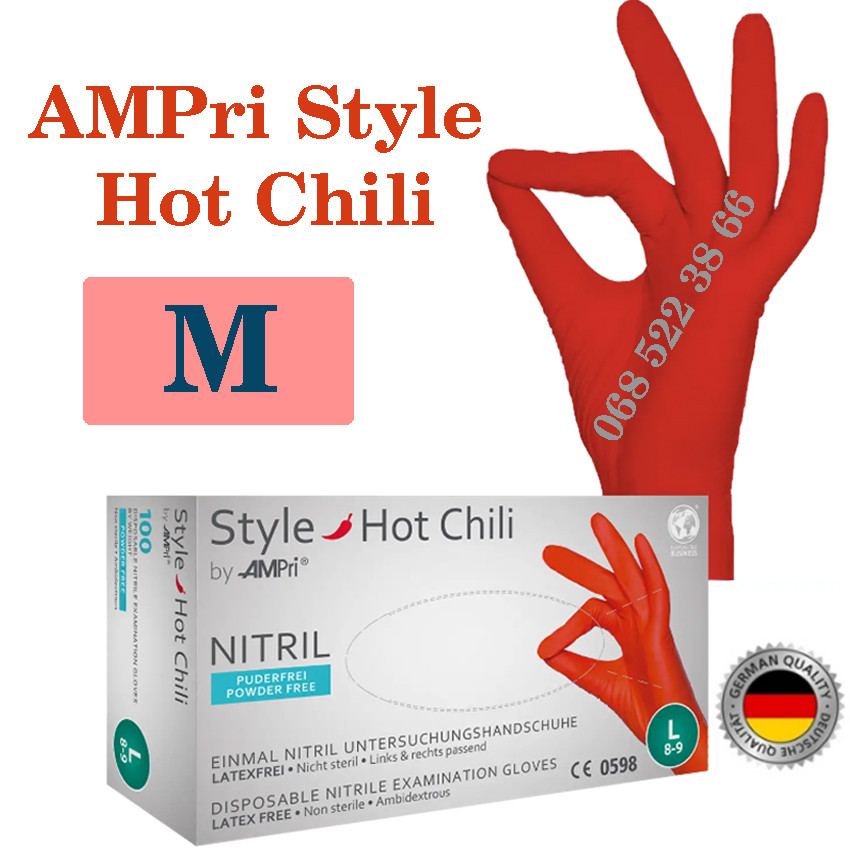 Рукавиці нітрилові червоний  AMPri Style Hot Chili розмір M, щільність 4г, уп.100 шт