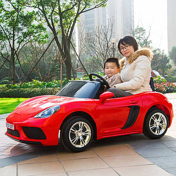 Дитячий електромобіль на акумуляторі Porsche M 4055 з пультом радіокерування для дітей 3-8 років червоний