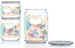 Набір банок для зберігання продуктів Luminarc Plano Happy Bird Grey (0,5 л, 0,75 л, 1 л) 3 пр. P9217