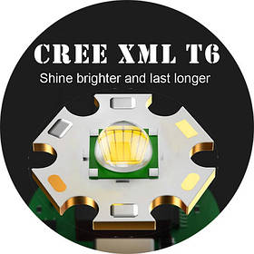 Світлодіод на радіаторі (підкладці) Cree XML Т6 [3.7V, 900Lm, 10W, 6500K] для ліхтарів, фар, світильників 20 мм