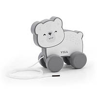 Деревянная каталка Viga Toys PolarB Белый мишка, на веревочке (44001)