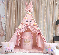 Вігвам та аксесуари великий ігровий намет для дітей Кольорові Единорожки, кошик Золотий Єдиноріг, комплект, фото 4