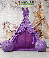 Вігвам та аксесуари великий ігровий намет для дітей курінь Кольорові єдинороги на фіолетовому, комплект, фото 2