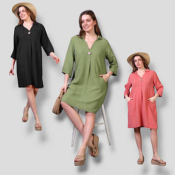 Жіноче літнє легке плаття з мусліну, розмір 48-56, чорний, зелений, рожевий, 100% Бавовна, ТМ TurkOtantik