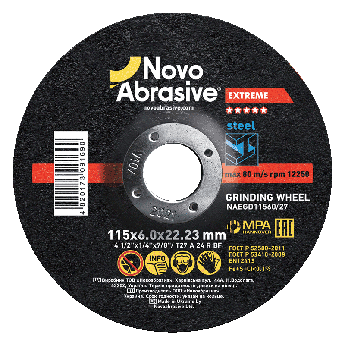 Круг шліфувальний по металу NOVOABRASIVE Extreme 115 х 6 x 22.23 мм