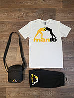 Летний комплект 3 в 1 футболка шорты и сумка Манто белого и черного цвета