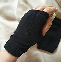 Короткі трикотажні еластичні мітенки рукавички без пальців однотонні чорні