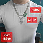 Срібний комплект ланцюжок плетіння бісмарк та Герб України тризуб з калиною срібло чорнене 925 проби фабричне, фото 5