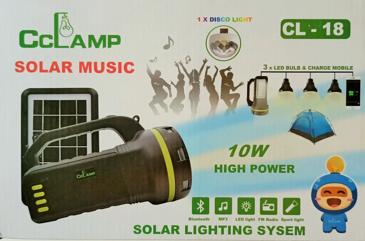 Портативная система освещения CCLAMP CL-18 Фонарь + 3 LED лампы + солнечная панель FM Bluetooth 9000 mAh - фото 6 - id-p1833166271