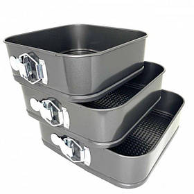 Набір форм для випічки Unique UN-1704 металеві квадратні 3 предмети Black (3_03172)