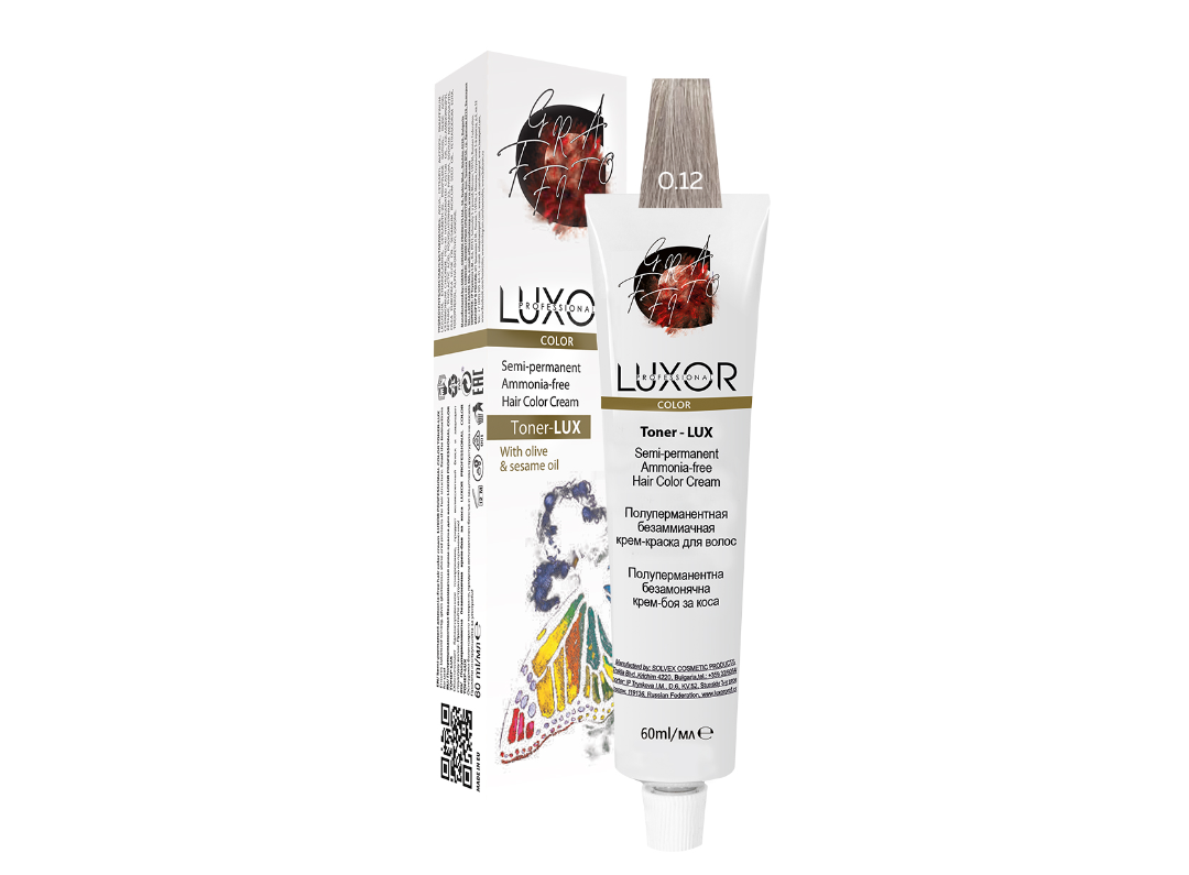 Напівперманентна безаміачна крем-фарба для волосся Тонер-LUX Luxor Professional 0.12 Прозорий попелястий фіолетовий, 60 мл