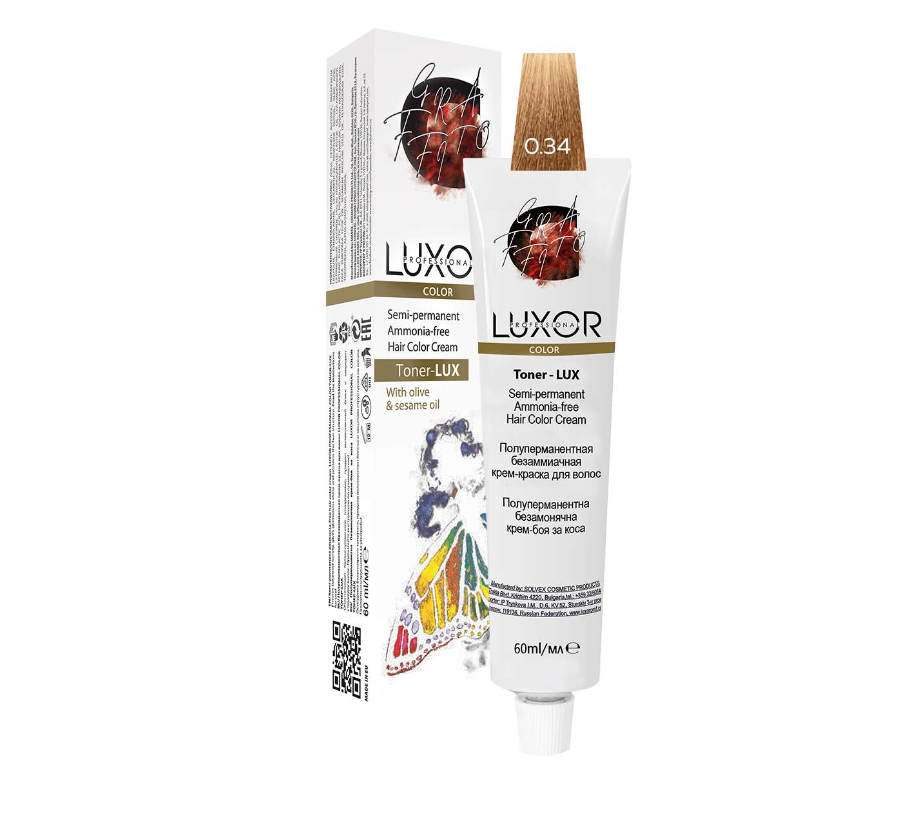 Напівперманентна безаміачна крем-фарба для волосся Тонер-LUX Luxor Professional 0.34 Прозорий золотистий мідний, 60 мл