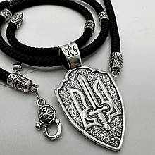 Срібна підвіска Герб України кулон тризуб із шовковим шнурком на шию срібло 925 проба