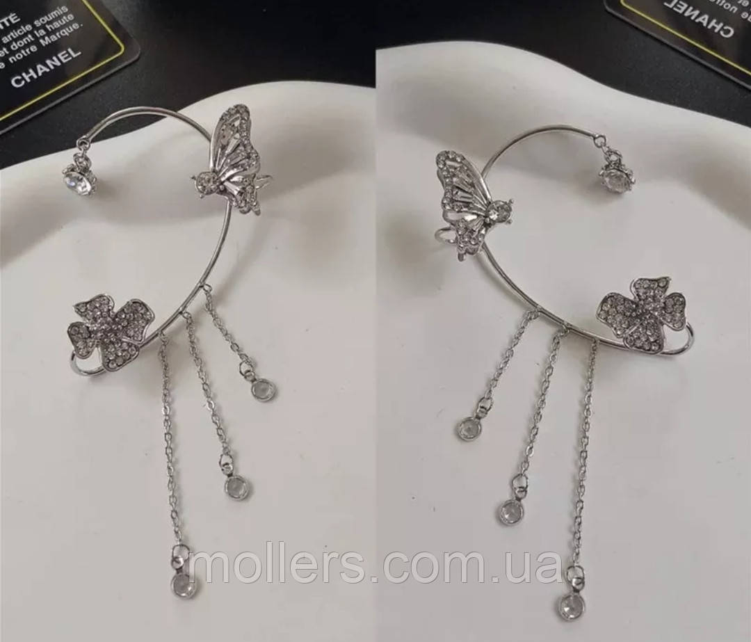 Кафа кліпса без проколювання з підвіскою і стразами камінням, фото 1