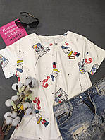 Жіноча модна стильна повсякденна футболка з принтом Мікі р.46 білий