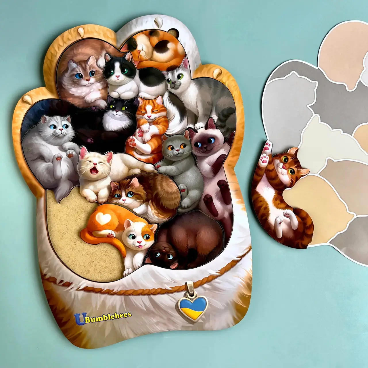 Пазл сортер Котики-муркотики, дерево, Ань-янь, розвиваючі іграшки, 32 х 23 см., (ПСФ133), фото 1