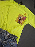 Женская модная стильная повседневная футболка с принтом Дисней оверсайз 44/50 жёлтый