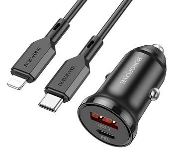 АЗП Borofone BZ18A PD20w+QC3.0 1USB+1Type-c with cable Type-c to Type-c Black