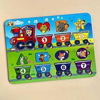 Сортер Паравоз Геометричні фігури, кольори, цифри, дерево, Ань-янь, 23*30см., (ПСД048), фото 2