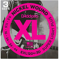 Струны D'Addario EXL120+-3D Nickel Wound 9.5-44 3 sets