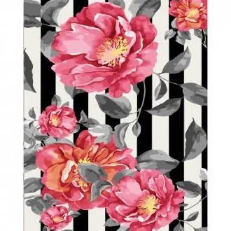 KMSY6799 Картина за номерами Квіти в смугах Strateg з лаком і рівнем розміром 40х50 см за номерами Квіті у