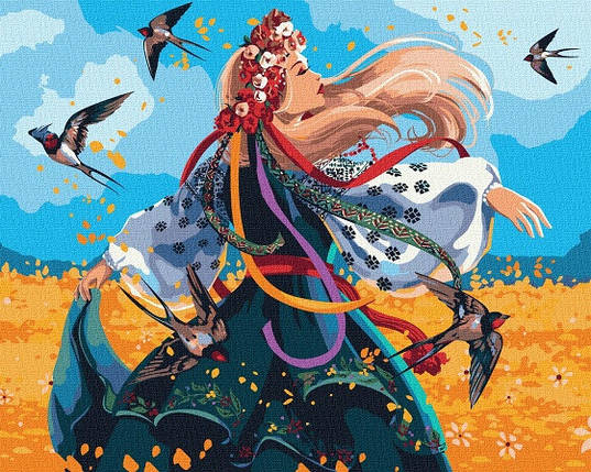 KMKHO2584 Картина по номерам. Українка в танці 40х50 см, фото 1