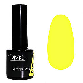 База для манікюру неонова Divia Gummy Base NEON №GBN02 Bahama Yellow 8 мл. Базове покриття для нігтів