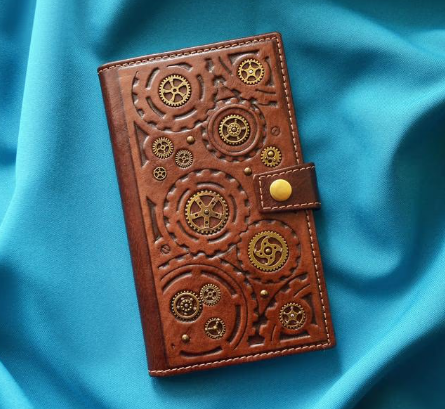 Гаманець місткий з натуральної шкіри в стилі стимпанк ручної роботи, фото 1