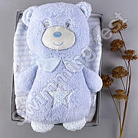 Іграшка + плед  подарунковий набір для дітей Блакитний ведмедик