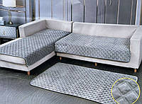 Накидки-дивандеки на кутовий диван та крісла Набір велюрових накидок на прогумованій основі для м'яких меблів