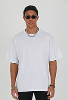 Мужская оверсайз футболка белого цвета, однотонная мужская футболка белая Турция
