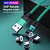 Посилений Магнітний кабель 540° Зелений, 1м для заряджання 3 в 1(Lightning(iPhone), micro USB, T-C), 2.4A, фото 2