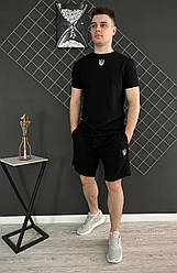 Літній чоловічий спортивный костюм лого Герб, шорти та футболка, чорний.
