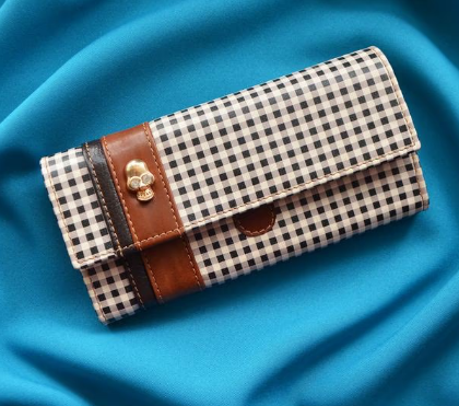 Гаманець багатофункціональний горизонтальний жіночий "Череп" з натуральної шкіри ручна робота, фото 1