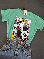 Жіноча модна стильна повсякденна футболка з принтом Дісней оверсайз р.42 м'ята (бірюза)